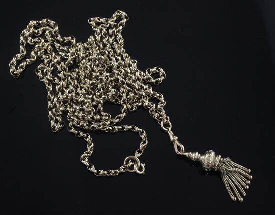 A Victorian 15ct gold guard chain with gold tassel pendant, 146cm.
